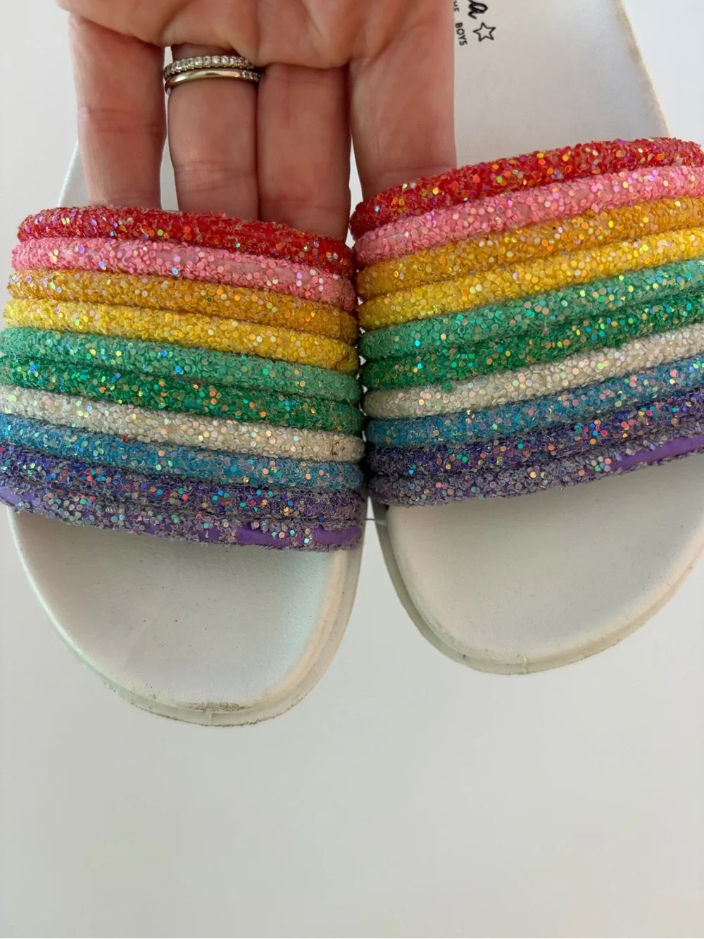 Lola And The Boys Rainbow Glitter Slides Girls Size 31 (13.5 US) Summer Shoes